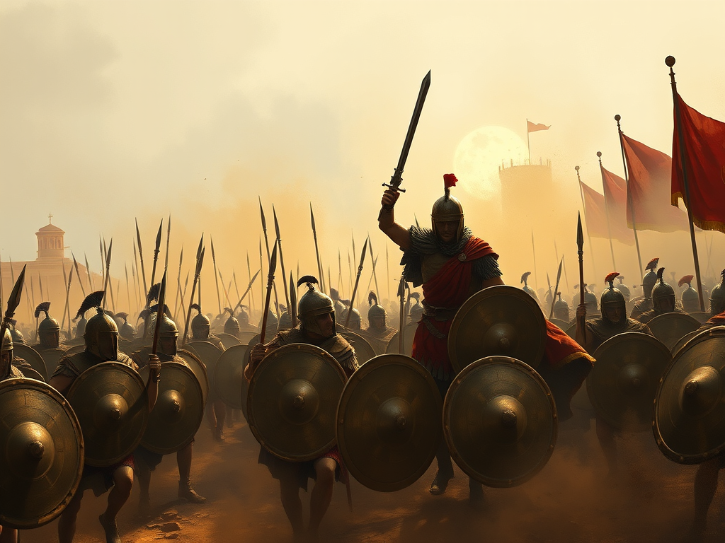 A Greek hoplite phalanx charging into battle