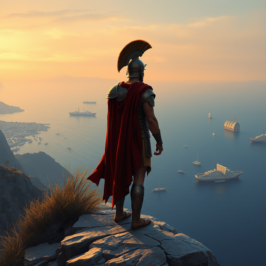 A lone Greek hero overlooking the Aegean sea